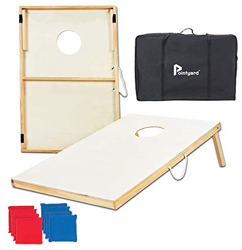 Pointyard Cornhole Board-Set, Holz, klassische Cornhole Outdoor-Spiele mit 8 Allwetter-Cornhole-Sitzsäcken und Tragetasche, tragbares Hinterhof-Cornhole-Brettspiel für Jugendliche, Familie, 91x6 m