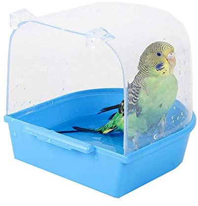 Sertay Bagno per Uccelli, 13.8 * 13.4 * 14cm Vasca da Bagno per Pappagalli, Accessori Per Gabbia per Uccelli da Bagno per Pappagalli, Per Gatti, Fringuelli, Pappagallini, Funghi Bianchi(Blu)
