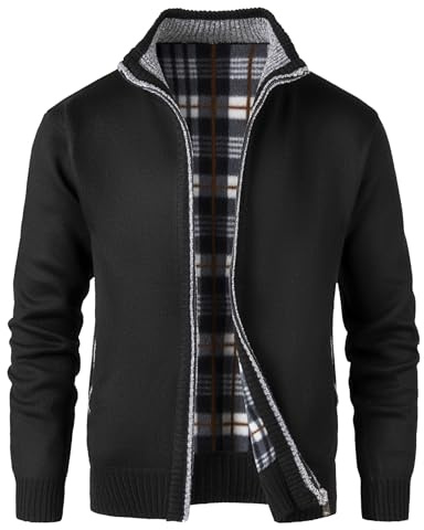 KTWOLEN Cárdigan de Punto para Hombre Otoño Invierno Cálido Chaleco de Algodón Casual suéter Grueso con Cremallera Cardigan Rebecas, C-Negro, M