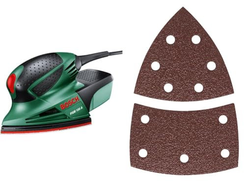 Bosch Home and Garden Multilijadora PSM 100 A (100 W, en maletín) + Juego de hojas de lija de 10 piezas para lijadora múltiple