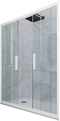 Puerta de ducha deslizante en nicho 150 CM de PVC Antracita H 200 Vidrio Transparente mod. Glam