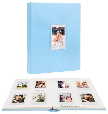 128 Hüllen Fotoalbum mit Schreibfläche, Frontfenster, Für Polaroid Fotoalben 3 Zoll Kompatibel mit Fujifilm Instax Mini 12 11 9 99 8 40, Polaroid 300, HP Sprocket, K-Pop Fotokarten (Blau)