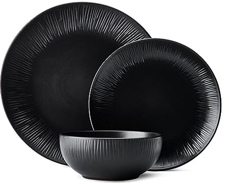 Mikasa Jardin Midnight 12-Piece Dinner Set, Stoneware Dinner Set for 4 with Dinner Plates, Side Plates and Bowls, Black - Gift Boxed & Dishwasher Safe