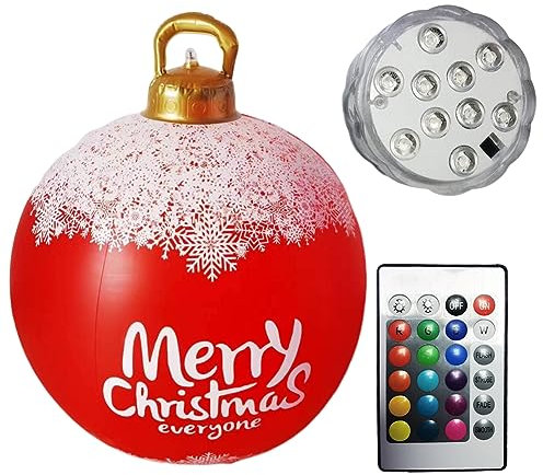 60cm Groß LED Weihnachtsbeleuchtung Weihnachtskugel Deko, Aufblasbar Kugeln Weihnachtsdeko Weihnachten Ball, Wasserdicht Weihnachtskugeln Ornamente mit Fernbedienung für Hochzeit Party (M)