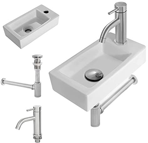 aufsatzbecken klein Hänge- oder Aufsatz Waschbecken Gäste WC Weiß 370x 185x 90mm+ hohe Armatur aufsatzbecken klein mini Handwaschbecken Rechts