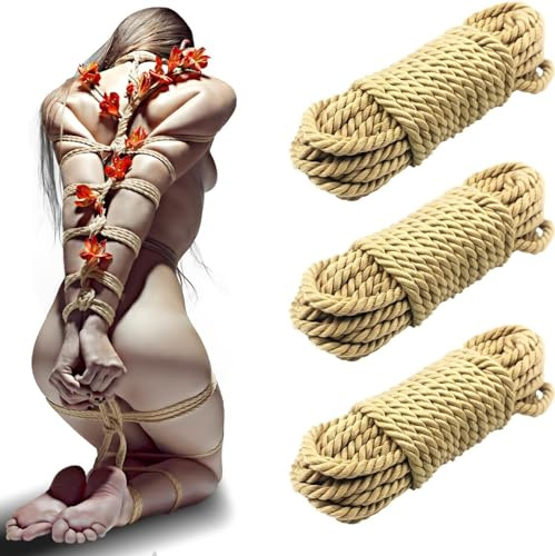 Aorgasms Sex Bondage BDSM Cotton Rope Super Soft Cotton Rope, 3 Pack 5M Soft Shibari Rope Kit for Beginner, Sex Restraint Set SM Adult Sex Toys for Women Men, and Couples, Beige (Beige)