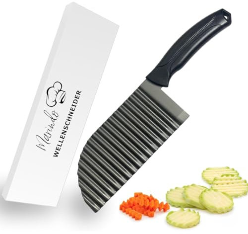 Marindo Profi Wellenschneider schwarz/grau für Pommes, Obst & Gemüse | 17cm Klinge aus rostfreiem Edelstahl mit Titanbeschichtung | Riffelmesser & Wellenschnittmesser
