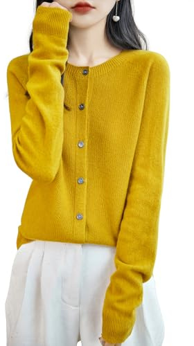 Chanyarn Cardigan Girocollo da Donna 100% Lana Merino Primavera Maniche Lunghe Senza Cuciture Maglia Cardigan Maglione (Maple Leaf,L)