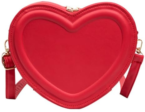 DECORN Taschen für Damen, PU-Leder, Kuriertasche, niedliche Geldbörse, modische Umhängetasche, kleine Handtasche, Herzform, Crossbody-Tasche, rot