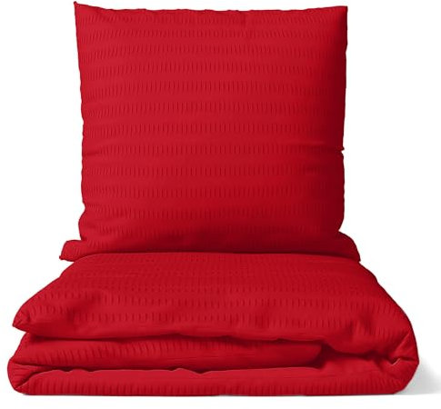 Cotton Castle Seersucker Bettwäsche Wendeoptik Bettwäsche Bettgarnitur Bettbezug Microfaser, Größe:135 x 200 cm, Farbe :Rot