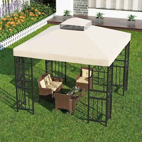 Garden Gazebo Replacement Canopy 3m x 3m UV Resistant Waterproof Cover with 2 Tiers and 16 Drainage Holes Heavy Duty Pavilion Roof for Outdoor Sunshade and Protection