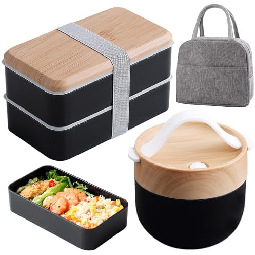 WIYETY Bento Box japonaise 1400 ml + bol 600 ml Lsolier récipient petit déjeuner couverts adultes enfants travail