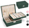 Yarmiene Portagioie Donna, Porta Gioielli da Viaggio con 2 Strati di Portagioie da Viaggio in Pelle PU, Scatole Portagioie Portatile Organizzatore per Riporre Orecchini, Collane, Verde Inchiostro