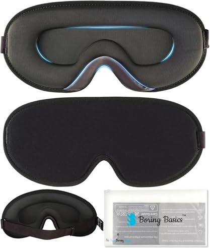 BORING BASICS 100% Blackout Sleep Mask for Women & Men – Ultra-Soft Ergonomic 3D Contoured Eye Mask with Memory Foam – Zero Eye Pressure, Eyelash Friendly Blindfold with Adjustable Strap (Pack 1)