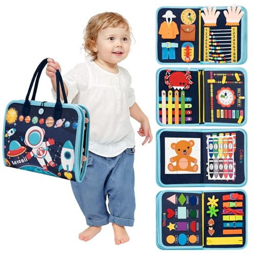 Montessori Busy Board & Busy Book for Toddlers with 20+ Learning Activities, Sensory Activity Toy for Fine Motor Skills, Montessori Learning Toy, Quiet Travel Toy for Airplane & Car, Birthday Gift