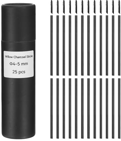 sourcing map Willow Charcoal Sticks, 4-5mm Willow Charcoal Pencils Soft Sketch Vine Art Supplies Set for Drawing Sketching Shading Painting Artists Beginners (Black, Pack of 25)