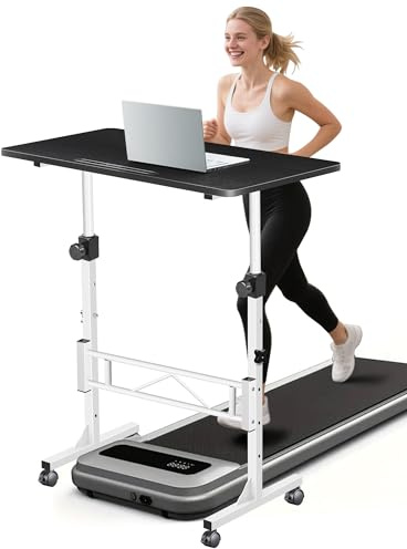 RayLove 80 x 40 cm Escritorio ajustable en altura, escritorio para ordenador con 4 ruedas con cerradura, mesa de asiento ergonómica de pie, escritorio móvil con muesca para tablet, para dormitorio