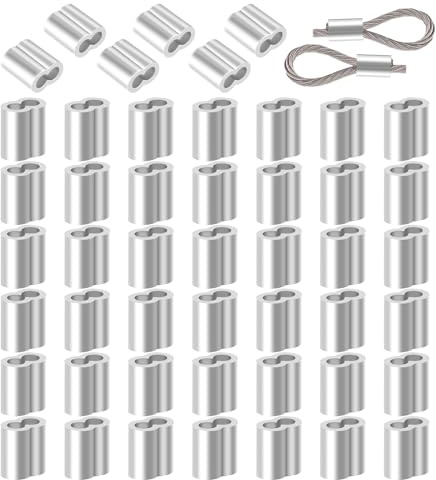 50 Stück Seilklemme 6mm, Aluminium-Crimpschlaufe, Quetschhülsen Pressklemmen, Doppelhülsen Klemmhülsen, Drahtseilklemme Seilklemmen für Gummiseil Expanderseil Drahtseil Kabel Planenseil