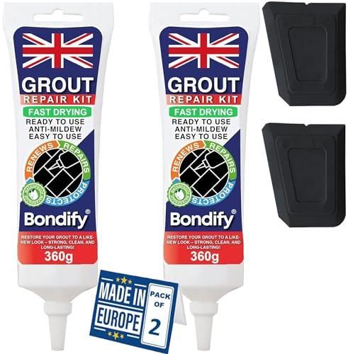 BONDIFY Waterproof Black Grout Ready Mixed, Grout Repair Kit, 360g x 2PCs, FAST DRYING, EXTRA VOLUME Anti Mould Black Tile Grout for Shower, Bathroom, Kitchen, Quick Drying Tile Gap Filler Ready Mixed