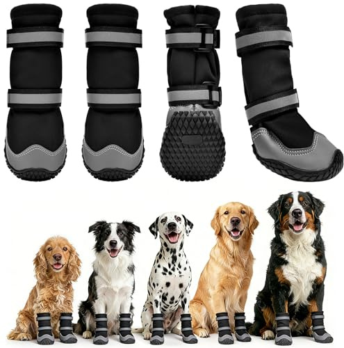 Dimicoo Dog Shoes,Waterproof Dog Boots for Winter,Anti-Slip Dog Snow Booties for Large Small Medium Dogs,Reflective Paw Protectors for Outdoor Walking Hiking