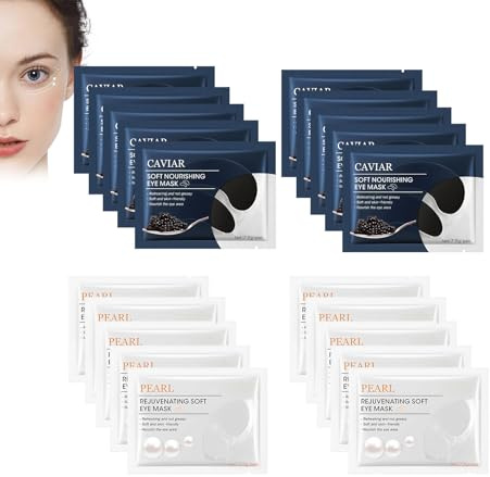Maschera per Gli Occhi Caviare E Perla Bianca 20paia, Patch Occhi, Eye Gel Pads, Idratante, Anti-Età, Anti-Rughe,Cerchi Scuri Ed Elimina Tasche, Imballaggio Indipendente per Viaggi