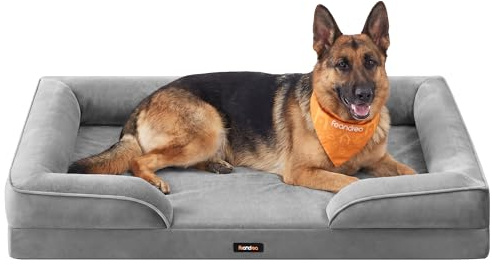 Feandrea Panier Chien Grande Taille XXL Orthopedique, 122 x 85 x 17 cm | Lit pour Chien Dehoussable Lavable, Mousse Alvéolée, Antidérapant, Doublure Hydrofuge, Gris Tourterelle, PGW325GD01