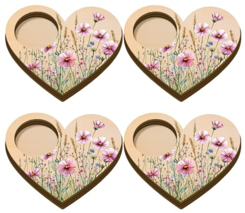 Toddmomy Lot de 4 photophores en Bois en Forme de cœur, Support Floral pour Bougies Chauffe-Plat, Centre de Table champêtre, décoration Rustique, Mariage, Anniversaire