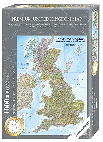Close Up United Kingdom UK Puzzle 1000 pieces - Great Britain, England- 68 x 48 cm Premium Map 2021 - MAPS IN MINUTES