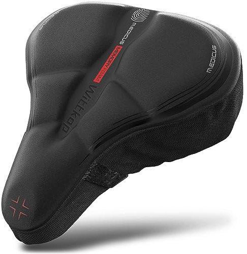 WITTKOP Fahrradsitzkissen mit Gelkissen & Memory-Schaum I Ergonomischer Fahrradsitzbezug für Damen und Herren mit 3-Zonen-Konzept I Bequemer Fahrradsattelbezug für Peloton & Fahrradsitz