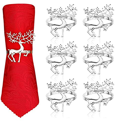 YODOOLTLY Christmas Napkin Rings- 6 Pcs Christmas Alloy Napkin Ring Holder Household Napkin Buckle for Table Decor, Wedding, Xmas, Party Dinner, Thanksgiving
