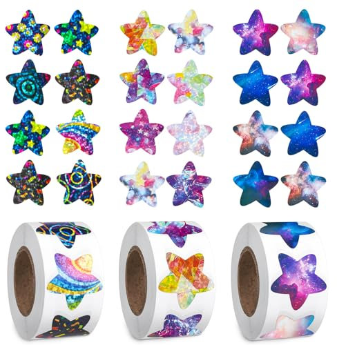 1500 Pcs Shiny Star Stickers, Self Adhesive Shiny Reward Stickers, 2.5 cm Motivational Holographic Star Stickers for Children Students Teachers Classroom