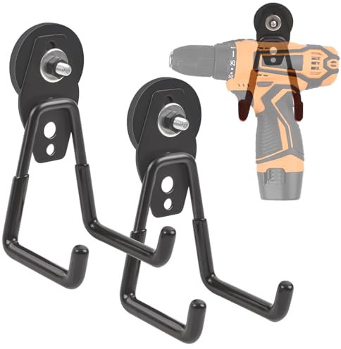 DGDUBRB Lot de 2 crochets magnétiques extra puissants de 43 mm avec crochet Heavy Duty, noir, avec revêtement antidérapant pour suspendre, aimants en néodyme pour outils, perceuses sans fil