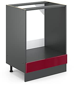 Vicco Herdumbauschrank R-Line, Rot Hochglanz, 60 cm AP Marmor