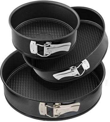 Zenker Set da 3 tortiere apribili con cerniera, materiale acciaio al carbonio, teglie da forno rivestimento antiaderente, base a nido d'ape, dimensioni Ø20, Ø24, Ø28 cm