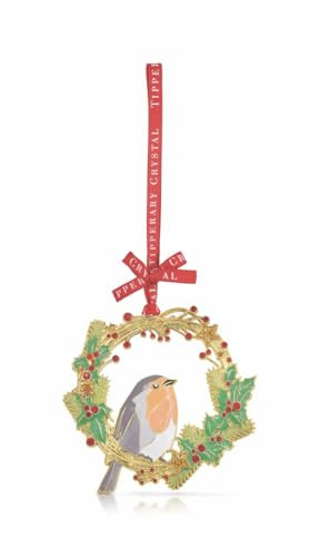 Tipperary Crystal Luxury Sparkle Hanging Decoration - Robin & Wreath Christmas Design in Star Gift Box - Perfect for Holiday Décor & Gifting