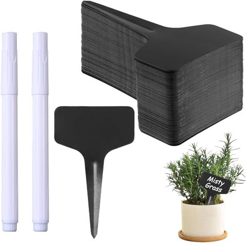 Lot de 120 étiquettes de plantes en noir Étiquettes pour Plantes - Étiquettes Décoratives Dinosaures pour Plantes avec 2 Stylos à Craie Blancs, Parfaites pour le Jardin et le Potager