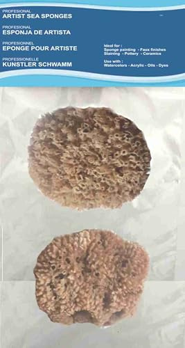 Natural Sea Sponges for Artists and professionals - 2 pcs pack - sizes 4.5' - 5,5' - Perfect for Wall Painting, decorating,Texturing, Marbling, Faux Finishes, Crafting & More