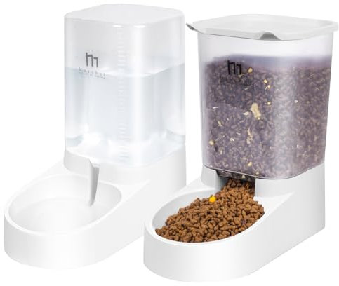 Marchul Pets Automatic Feeder and Waterer Set, Dogs Cats Food Feeder and Water Dispenser 3.8L, 2 in 1 Cat Food Water Dispensers for Small Medium Big Pets