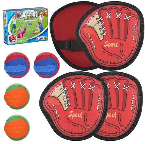 Zocipro Klettballspiel für Kinder ab 6 – Klettball Wurfspiel & Klettwurfspiel Kinder, Strand Spielzeug für Garten, Outdoor & Strandspiele, Klettspiel Wurf Spiel mit 4 Fangscheiben + 4 Bällen