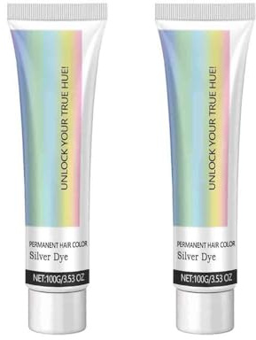 2 In 1 Natural Essence Extract Silver Hair Dye, Gray Hair Dye Cream, Natural Hair Color, Glossy Conditioning, Unisex Silver Grey Hair Dye for All Hair Types (2)