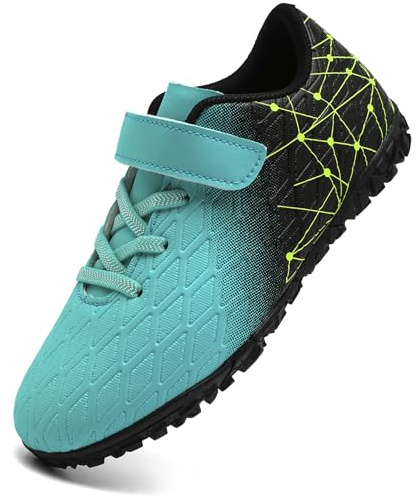 PiDaGlobal Boys Football Boots Kids Girls Firm Ground Soccer Shoe Astro Turf Trainers Athletics Sport Futsal Shoes Teenager Profession Competition Indoor Outdoor Unisex 2.5UK Turquoise
