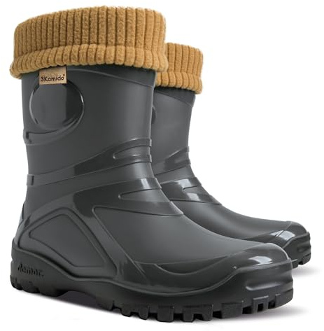 3Kamido GoTherm Botas de agua de PVC con forro de lana natural - botas muy cómodas y muy cálidas, con suela antideslizante, impermeables y resistentes al agua, para jóvenes y adultos