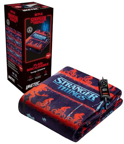 Imetec - CaldoPlaid Stranger Things XL Riscaldabile 180x140cm - Velvet Morbido, Termocromatica, 6 Temperature, Basso Consumo - RUN!