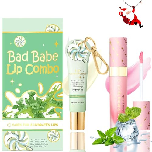 2PCS Lip Oil & Balm Duo Set - Hydrating Moisturising Lip Care with Mint Flavour - Nourishing Overnight Glossy Shine for Dry Lips - Natural Lightweight Lipgloss for Women & Girls Accessory Tools (Mint)