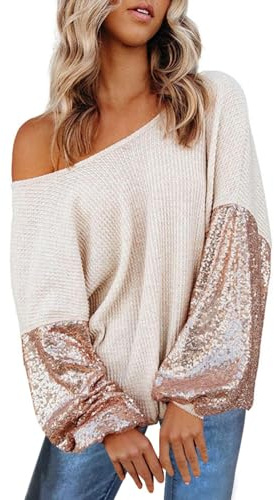 One Shoulder Top Mujer Sudadera Mujer Con Brillo Hombro Descubierto Blusas Brillantes Tops Moda Blusa Larga Cómoda Camiseta Brillante Baggy Brillante Blusa Elegante Jersey Largo Festiva Camiseta