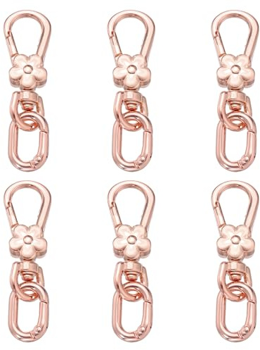 QUARKZMAN 6 Pcs Gancho Giratorio Metal Para Llavero Con Cierre Pinza Langosta Ovalado Liberación Rápida Ganchos Presión Doble Apertura Desmontables Para Manualidades Joyería Rosa Dorado