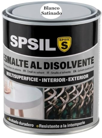 SPSIL Esmalte Sintético al Disolvente Antioxidante Blanco Satinado 750ml, Directo sobre Óxido sin Imprimación - Secado Rápido para Madera y Metal - Interior y Exterior - Alto Rendimiento 8m²/L