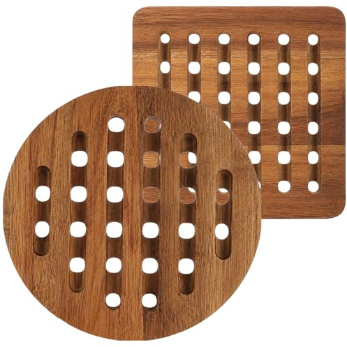 com-four® 2x sottopentola in legno di acacia, protezione resistente al calore per pentole, padelle, pirofile e piatti