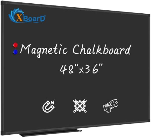 XBoard Magnetic Chalkboard Blackboard 48 x 36, Chalk Board/Black Board with 2 Magnets, Black Aluminium Frame