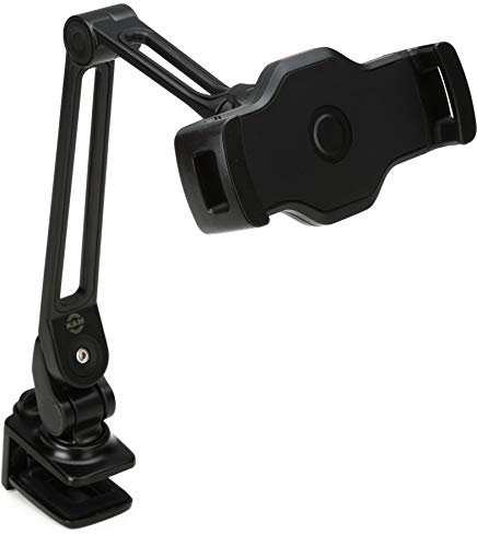 K&M 19805 Smartphone / Tablet-PC-Halter Schwarz, Kunststoff - Bis 13 Zoll - 360° drehbar - ideal für den Schreibtisch